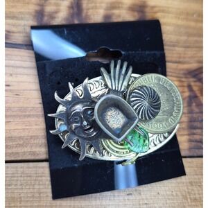 Unique Sun Face Coin Pin Brooch German 1991 Lucky Charm Statement